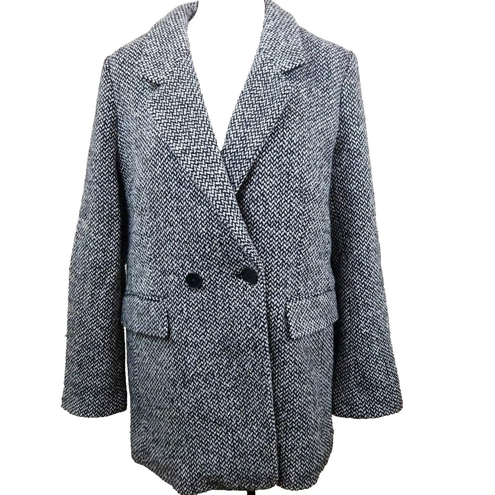 Banana Republic Double Breasted Herringbone Coat Womens Sz‎ 12 Wool Tweed Jacket